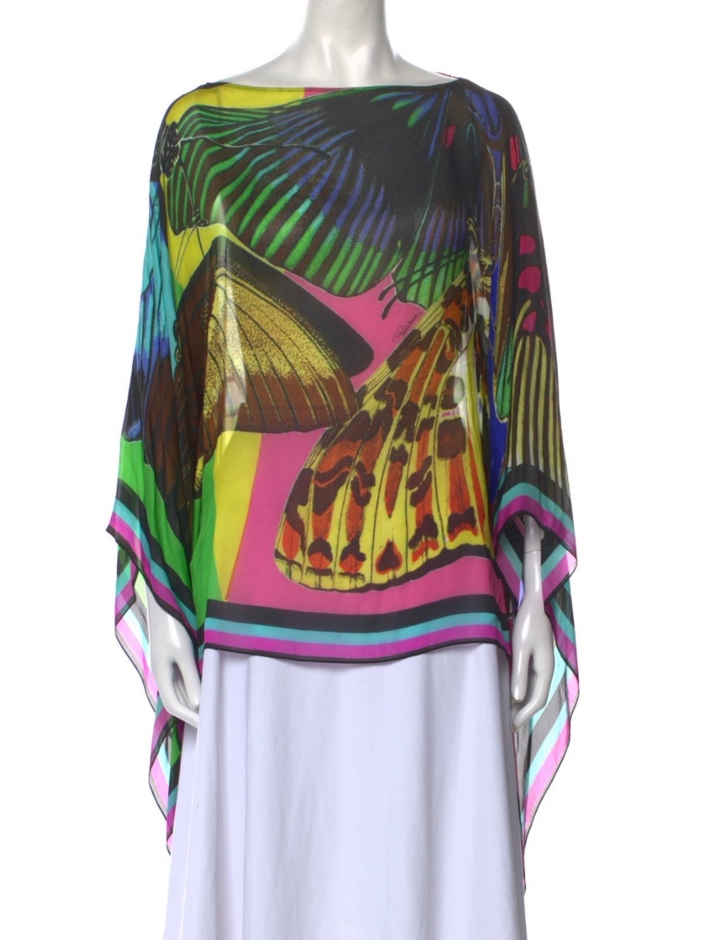 Roberto cavalli Butterfly Print Sheer Poncho Top